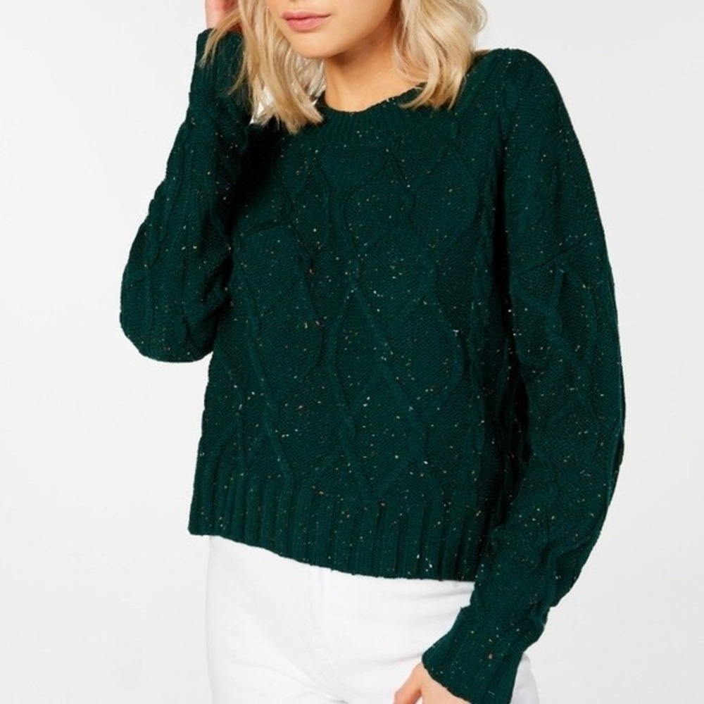 Ultra Flirt Womens Juniors XLarge Green Cable Knit Long‎ Sleeve Pullover Sweater